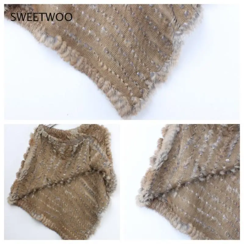 Real Rabbit Fur Knitted Natural Fur Poncho Vest Fashion Wrap Coat Shawl Lady Scarf Natural Fur Wedding Party Wholesale Cape 2022