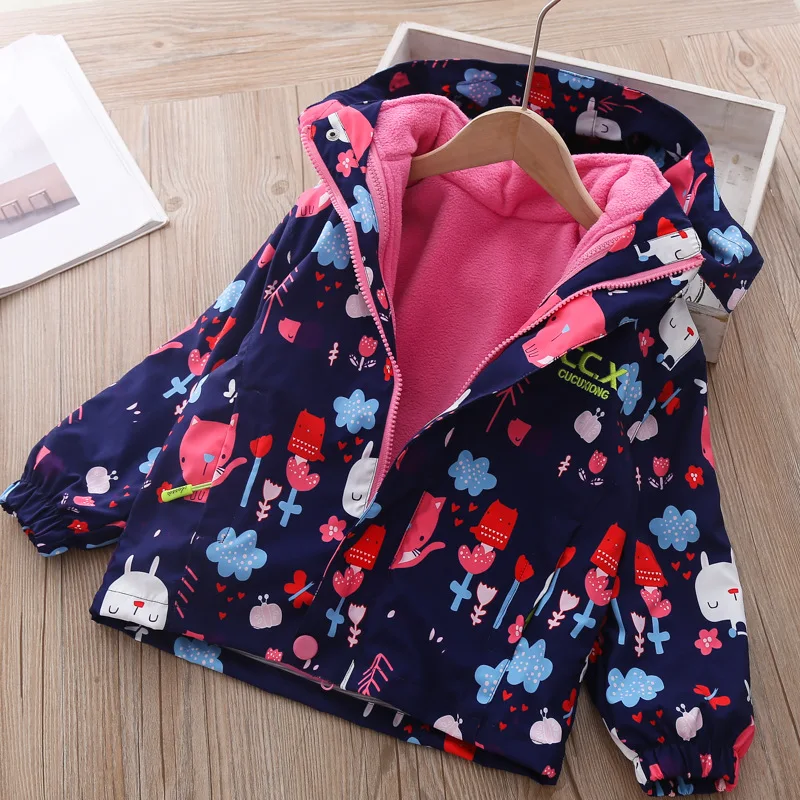Navy Blue Куртки и пальто для девочек с рисунками животных из мультфильмов; Детские ветровки для мальчиков; демисезонные куртки для девочек; детская верхняя одежда; пальто - Цвет: Navy Blue