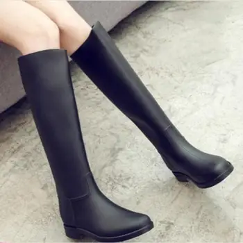 

British Style Fashion Women High Rainboots Adult Waterproof Shoes Black Galoshes Antiskid Martin Boots