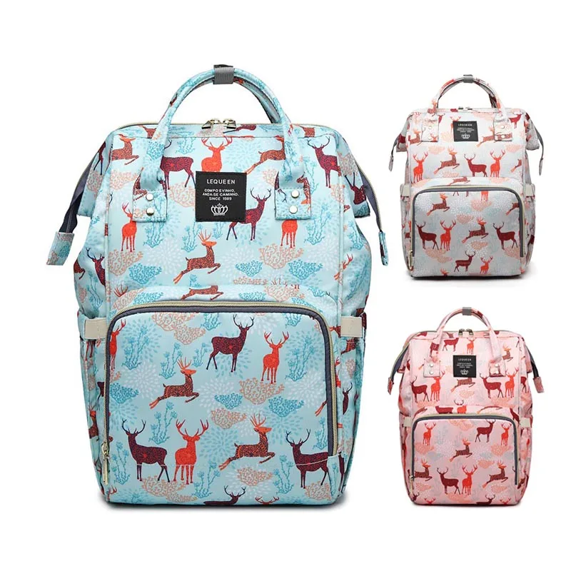 Lequeen Cartoon deer Backpack Travel bag Diaper bag Milk bottle Thermos bag Portable Mummy bag patchwork Baby nursing bag lequeen travel bag macaroon backpack patchwork prints diaper bag nursing bag backpack mummy bag bebe accesorries