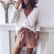 Сексуальный женский вязаный кардиган с v-образным вырезом, повседневный белый свитер на пуговицах с длинным рукавом, кардиган на осень и зиму, Свободный вязаный свитер, пальто 0909