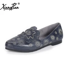 Женские туфли на плоской подошве с острым носком в стиле ретро; мягкие кожаные лоферы с закрытым носком ручной работы; xiangban