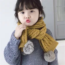 Трикотажная шерстяная пряжа для мальчиков, шарфы с помпоном, вязаный шарф для девочек, студентов, Осень-зима, теплый шейный платок