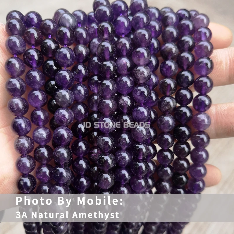 4/6/8/10/12/14MM Piedras preciosas Naturales púrpura amatista redonda suelta perlas 15''AAA 