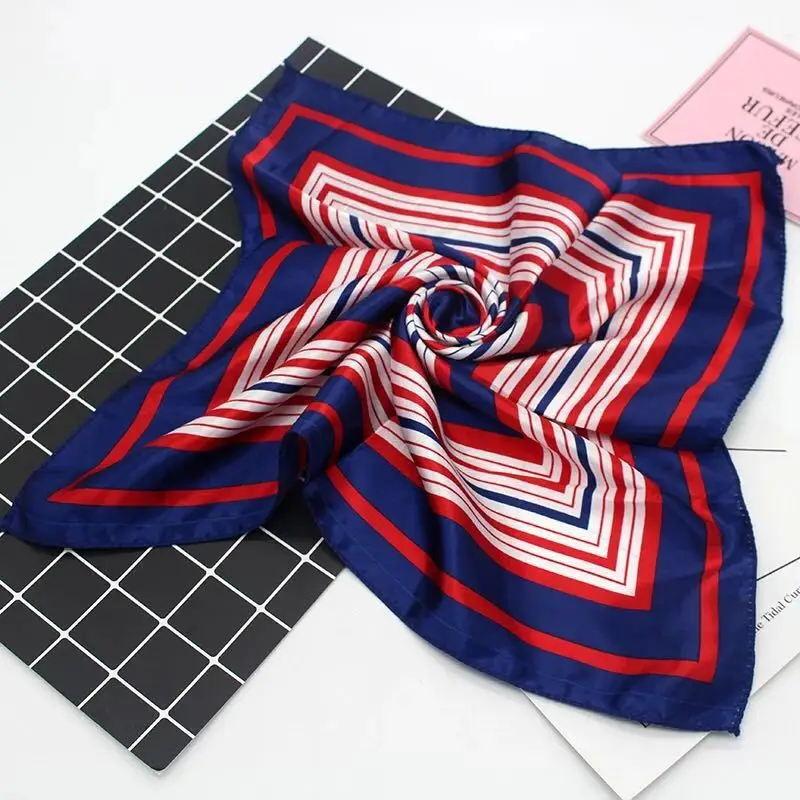 

2019 New Women 50*50cm Spring Autumn Heart Print Small Square Scarves Female Headband Hair Tie Band Wrist Wrap Head Bandana