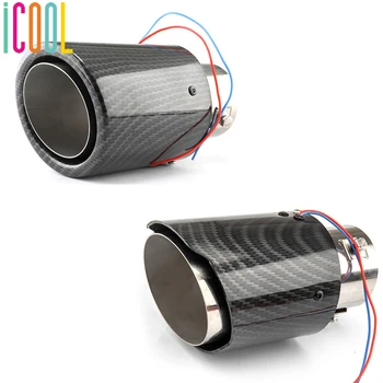 

Universal Car 35-61mm Carbon Fiber Color Car Exhaust Muffler Pipe Tip with RED / Blue LED Light Single Tail Throat Auto Modified