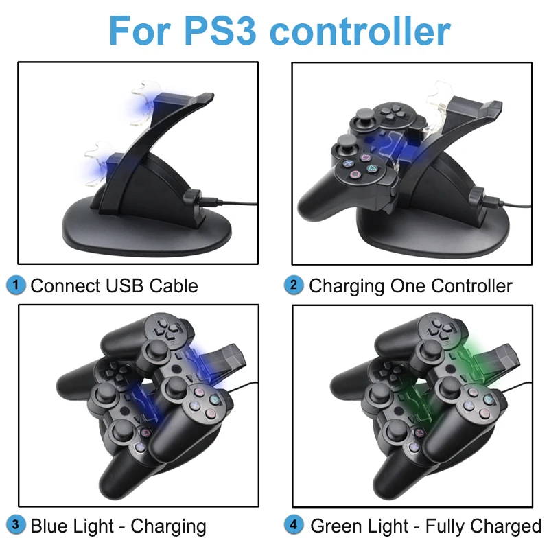 Двойная зарядка для PS3 светодиодный светильник usb зарядная док-станция зарядное устройство для playstation 3 контроллер геймпад контроллер Аксессуары для видеоигр