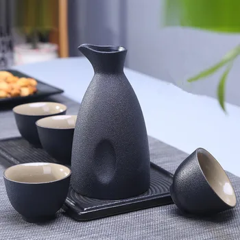 

Creative Chinese Pottery Wine Jug Wine Bottle Jar Ceramic Sake Pot Cups Hip Flasks Barware Flagon Liquor Household Drinkware Set