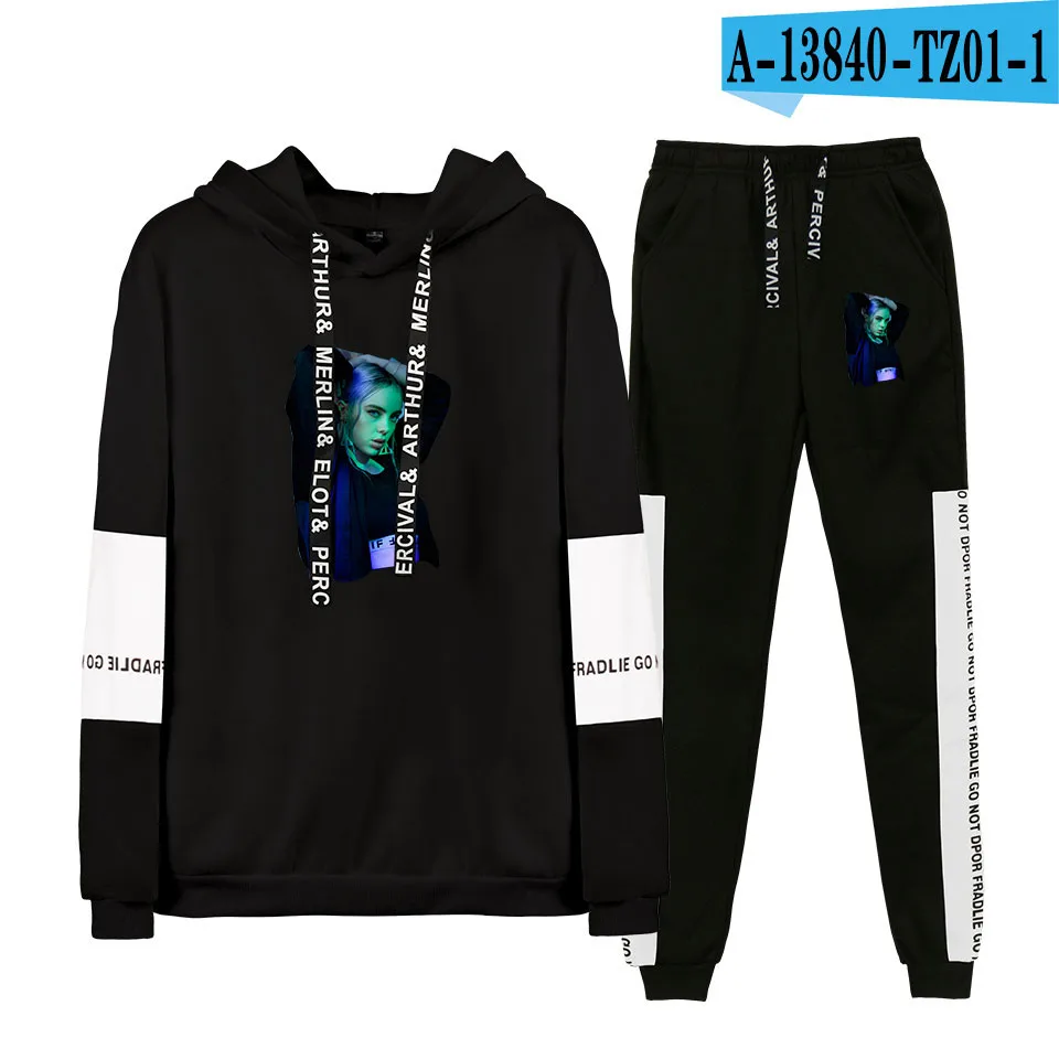 black Новинка billie eilish, толстовка с капюшоном, женская модная толстовка с капюшоном, свитшоты+ спортивные штаны, костюмы, Осень-зима, теплый черный пуловер - Цвет: black