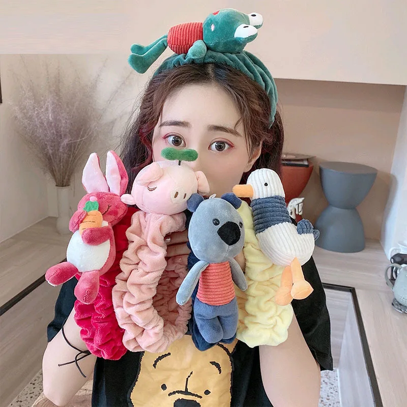 Plush Hair Band Elasticity Women Coral Fleece Soft Headband Animal Headbands for Girls Wash Face Turban Makeup Hair Accessories animal doll hairpin wash face plush elastic ponytail holder brooch women hair accessories panda headband chinese style headwear