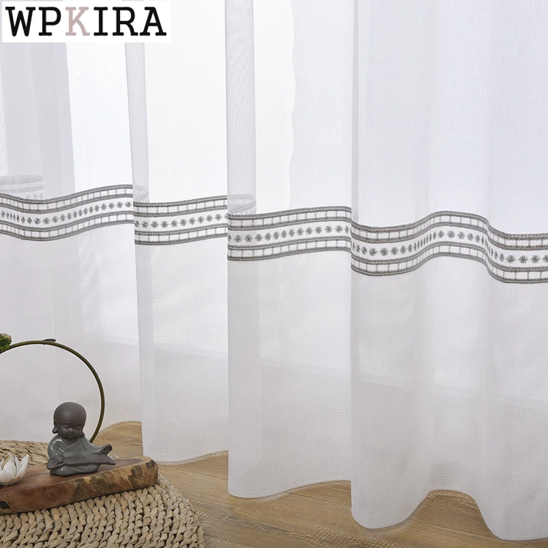 Modern White Sheer Curtain for Living Room Luxury Hollow Tulle Curtain for Bedroom Window Treatment Voile Drape S437#C