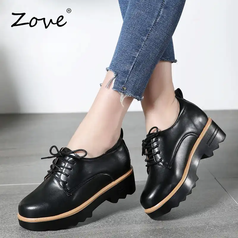 Zove Damskie Oxfordy 2019 Jesien Skorzany Plaski Obcas Buty Zasznurowac Wysoki Wzrost Moda Buty Kobieta Mieszkania Obuwie Damskie Damskie Buty Typu Flats Aliexpress