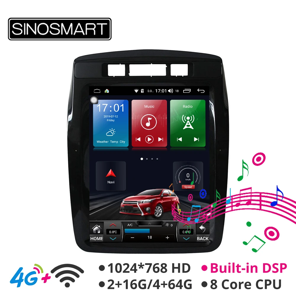 Discount Sinosmart Android 8.1 Tesla style Vertical HD screen car gps multimedia radio navigation player for Volkswagen Touareg 2011-2016 13