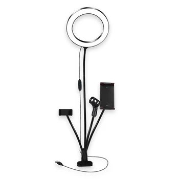 

20Cm LED Ring Light with IPad Microphone Phone Holder Desktop for Makeup Tutorial YouTube Video Live Stream