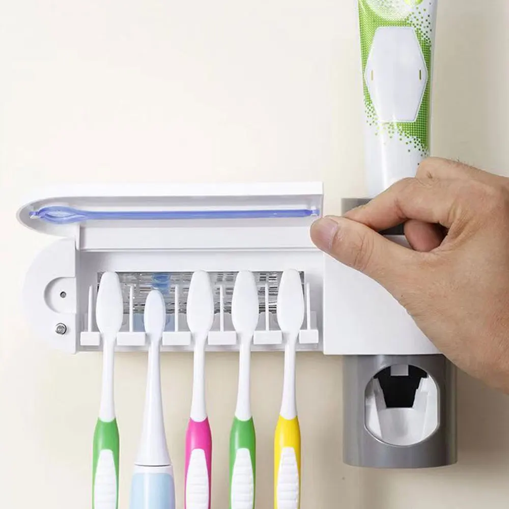 Manooby автоматический диспенсер для зубной пасты УФ-светильник для зубной щетки ультрафиолетовый стерилизатор держатель для зубной щетки очиститель органайзер для зубной щетки - Цвет: EU Size