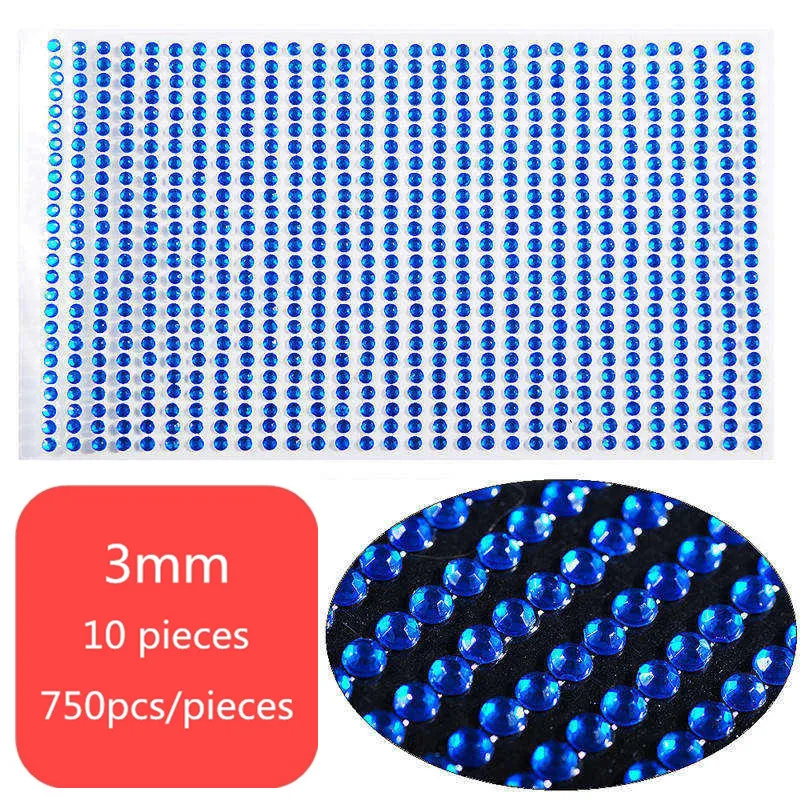 blue 10 pieces 3/4/5mm Self Adhesive Rhinestone Crystal Stickers Glue On Nail Jewelry Stickers Flatback Strass Nail Art Stone - Цвет: blue