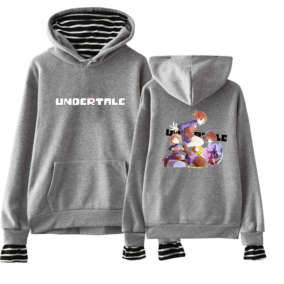 Толстовки Undertale Sans, поддельные толстовки из двух частей, мужские толстовки с мультяшным принтом, Модные полосатые толстовки, свободные женские пуловеры Harajuku