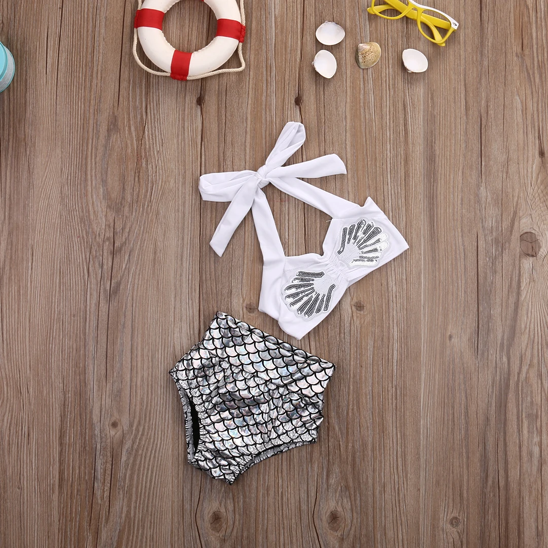 Летний купальный костюм русалки для маленьких девочек, купальный костюм, купальный костюм, комплект одежды для купания