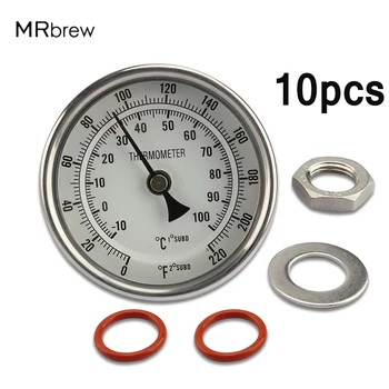 

10pcs/set Weldless Bi-metal Thermometer "Face & 2"Probe,1/2"NPT 0~220F Degree Homebrew Kettle Bar Tool Dial Beer Brewing Thermom