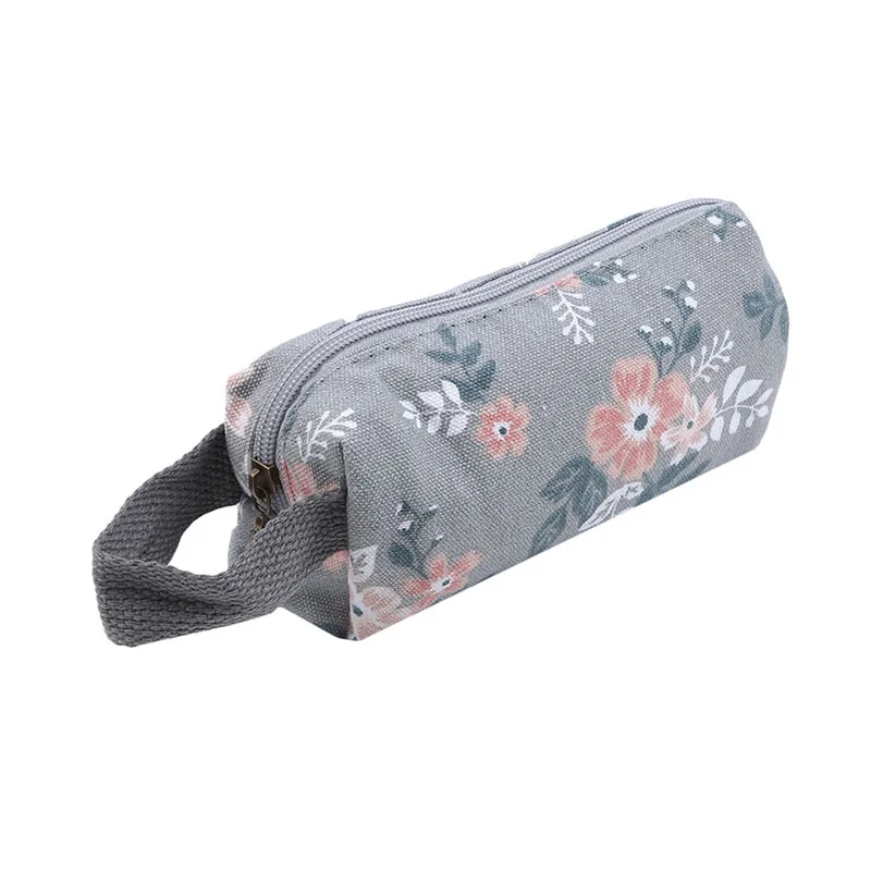 Gray flower Косметичка с мультипликационным принтом, чехол, сумка для макияжа, портативный многофункциональный органайзер, косметичка, новинка, холщовый чехол-карандаш - Цвет: Gray flower