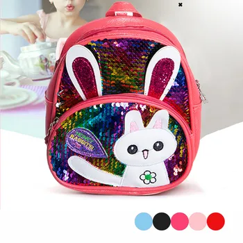 

Baby Girl Cute Sequins Shoulder Bag Mini School Bag Fashion Girl Rabbit Leather Shoulder Bags Princess Bling Backpack Package