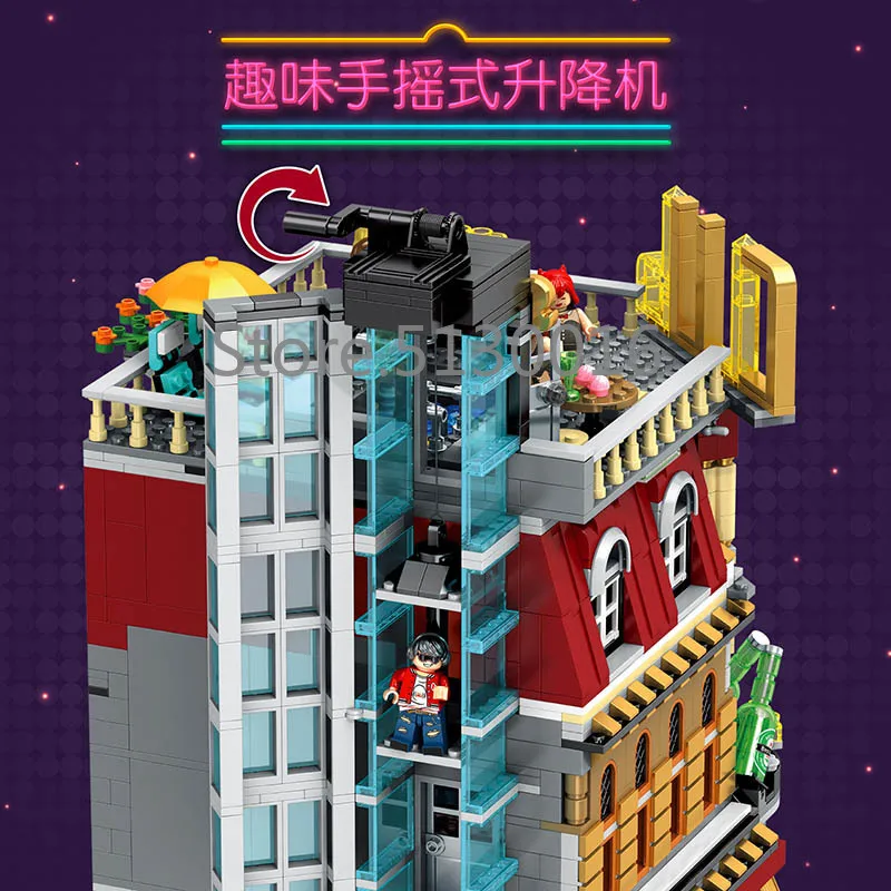 Creator City Lighting ночной клуб MOC 5в1 2488 шт. уличный вид модели строительные блоки совместимы с 10182 10218 15034 10260