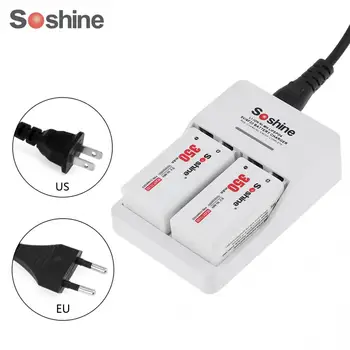 

2pcs/set Soshine 9V 6F22 350mAh Ni-MH Polymer Rechargeable Battery + 9V Smart Charger with LED Indicator High Quality