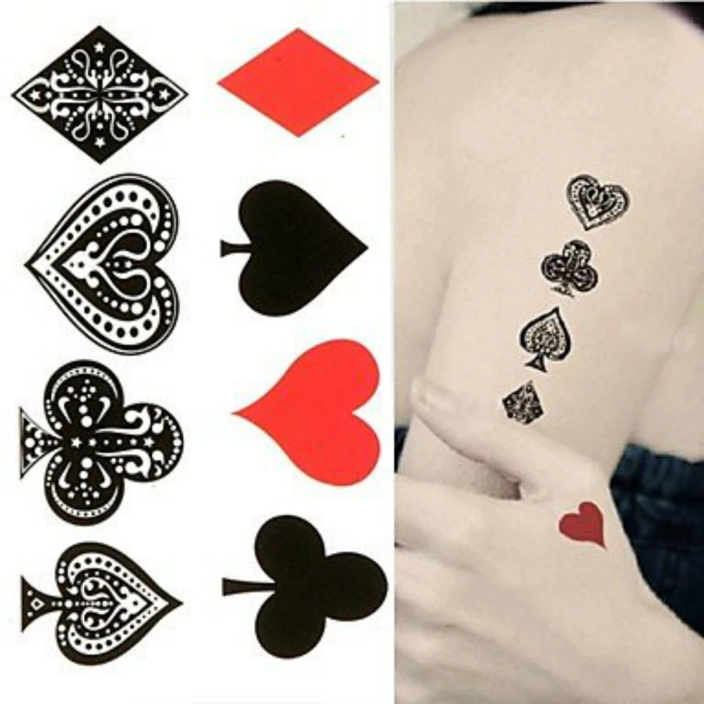 Покер сердце Лопата клуб алмаз водонепроницаемый тату стикер Временные татуировки боди-арт рука для девочек Дети мужчины поддельные татуировки флеш-тату