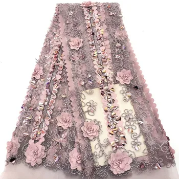 

Madison French Blush Pink Lace Fabric Tulle Net Fabric 2019 High Quality African Lace Embroidery African Laces With 3D Flowers