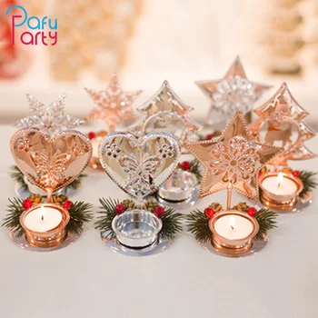 

4 Pcs/ Set Metal Candle Holder Christmas decoration Simple Red fruit pine cone splicing candlestick table Wedding Decoration