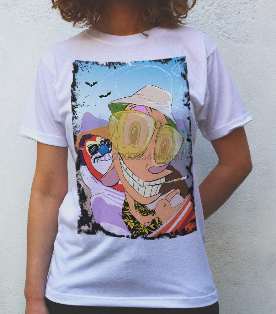 

Fear and Loathing in Las Vegas T shirt Artwork Ren and Stimpy version Casual Short Sleeve TEE 100% Cotton For Man