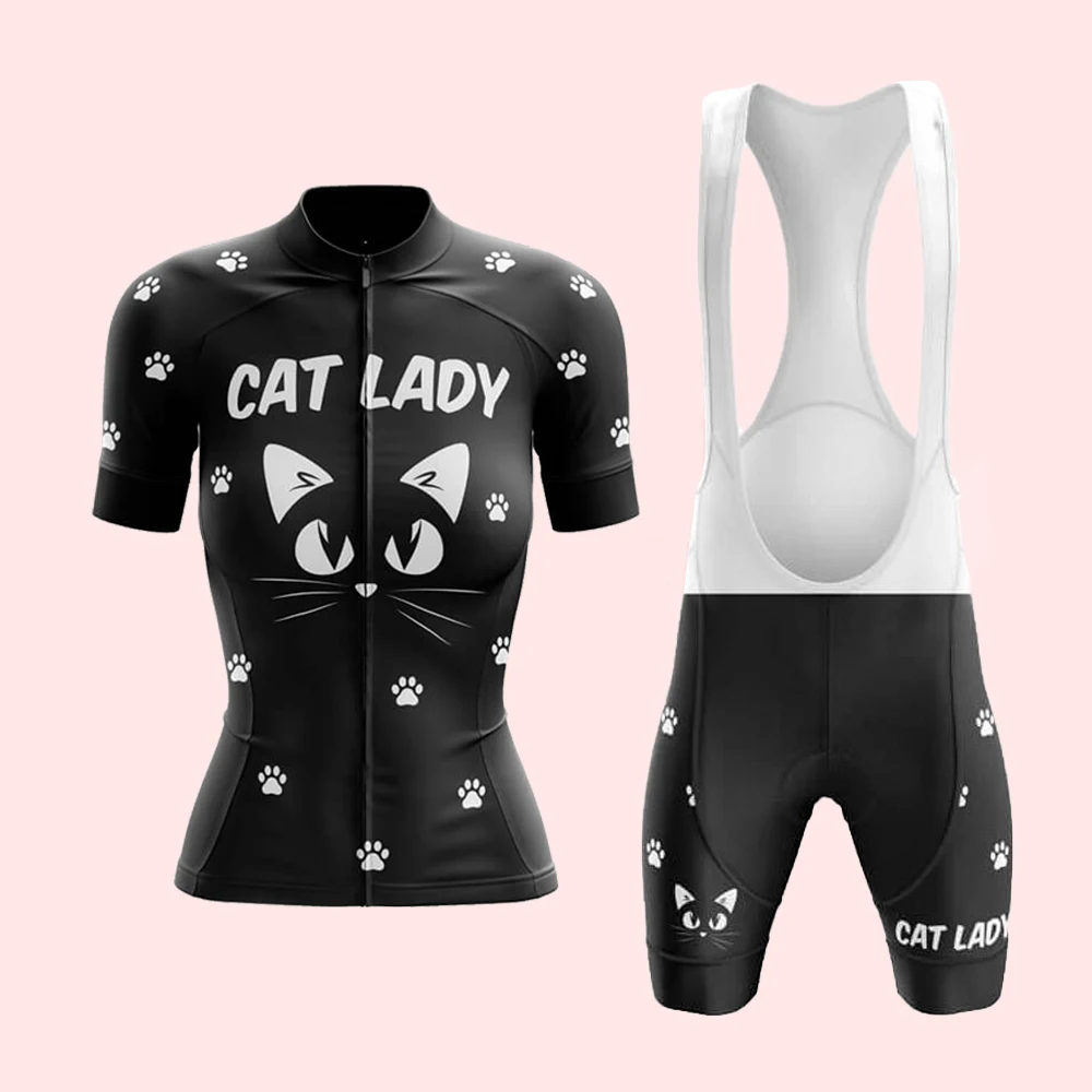 

Cat Lady Summer Black Roupa Ciclismo Feminina Short Sleeve And Bib Shorts Gel Breathable Pad New Cycling Jersey Set Ropa Mujer