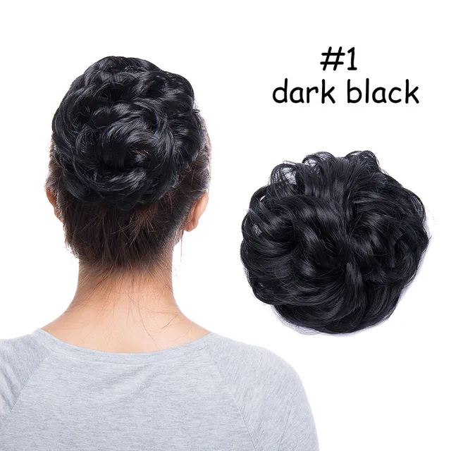BENEHAIR Messy Hair Bun Scrunchy Curly Hair Chignon Women Chignon Synthetic Hair Extensions Updo Donut Hairpieces Fake Hair dark black