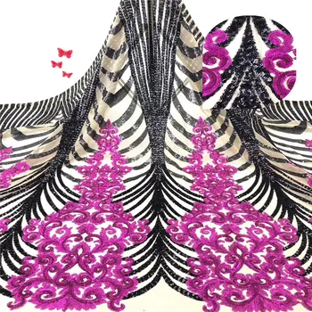 

Madison African Sequins Lace Fabrics High Quality French Lace Fabric With Sequins Tulle Lace For Nigerian Wedding Dress