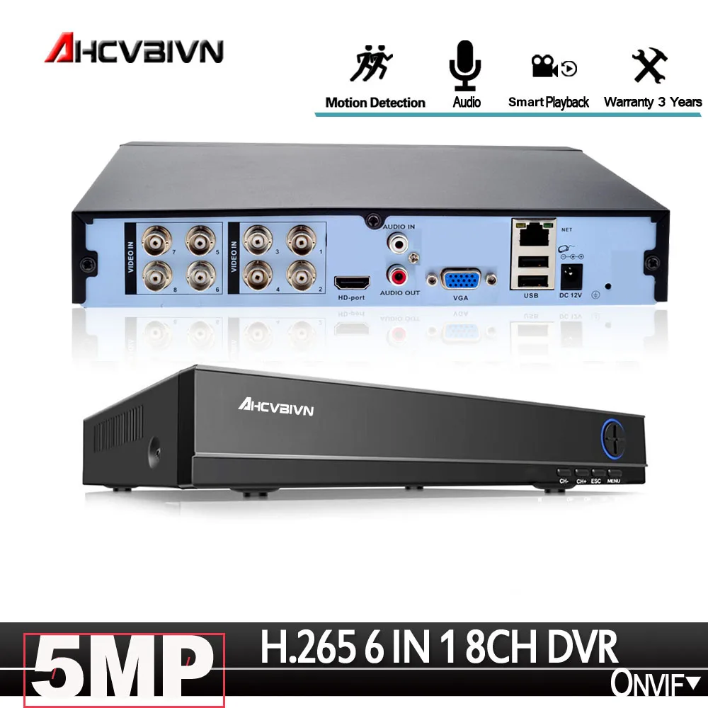 H.265 + захват движения AHD TVI CVI XVI CVBS IP 6 в 1 5MP 5M N 8CH CCTV видеорегистратор DVR NVR для системы