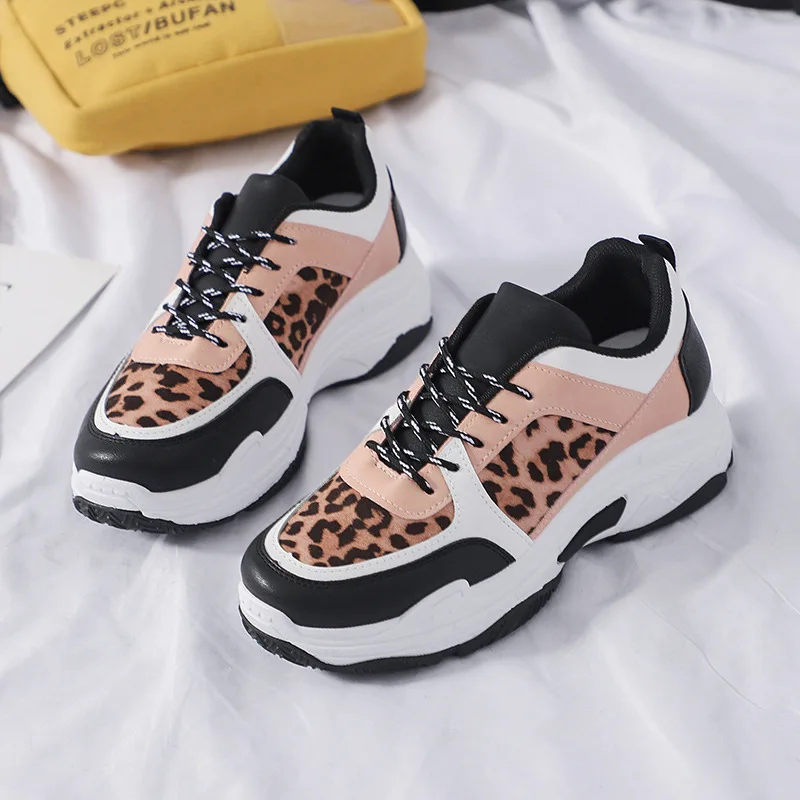 

Women shoes thick-soled retro dad shoes for female leopard print leisure girl chunky sneakers with platform comfortable bottom