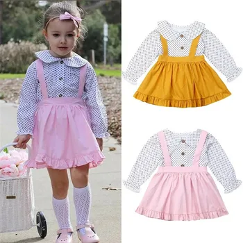 

Long Sleeve Polka Dot Cotton T-Shirt Tops Newborn Baby Girl Clothes Winter Ruched Suspender Skirt Toddler Girls Overalls Outfits