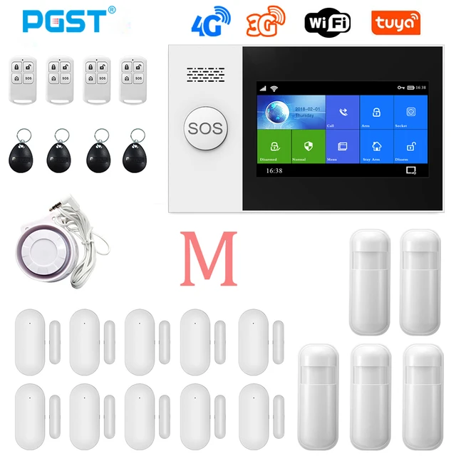 PGST PG-107 4G Tuya Wireless Home WIFI GSM Home Security With Motion Detector Sensor Burglar Alarm System Support Alexa & Google M.