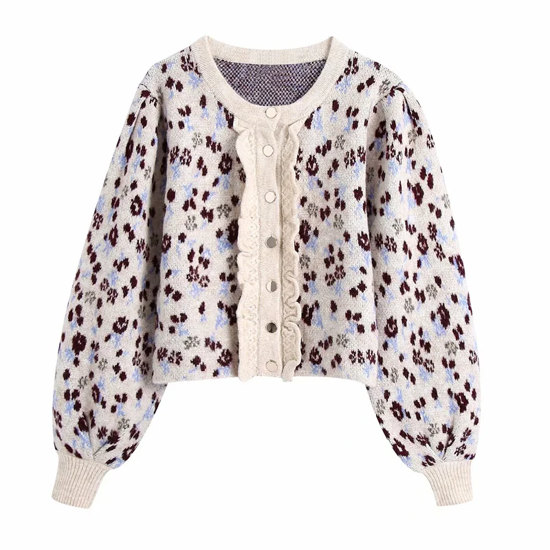 

New 2020 Winter women Geometric Pattern Cardigan Sweater Casual All-match Beading Buttons Long Sleeve Female Knitwear BB3028