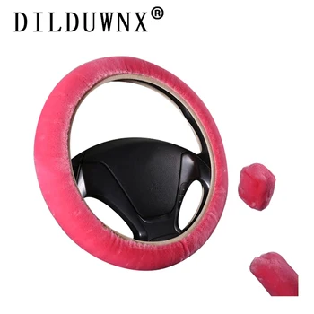 

Winter Car Steering Wheel Cover 16 Colors Universal Handbrake Gear Positioning Three-piece Fur Cover Car Interior Accessories