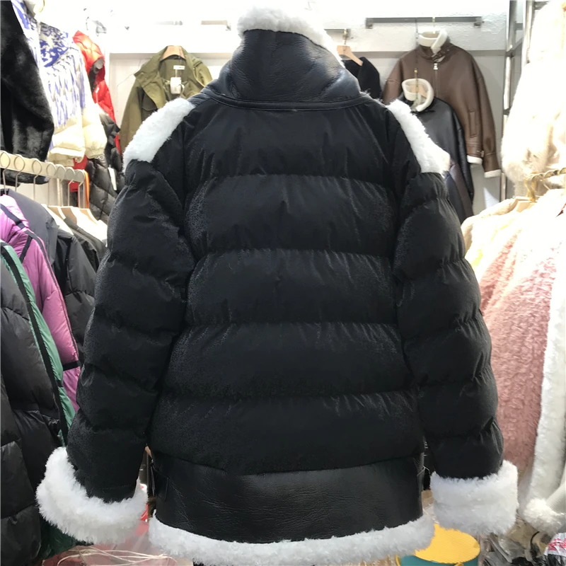 Женская куртка из искусственной овечьей шерсти, куртка из искусственной кожи с большим отворотом, Толстая теплая зимняя кожаная куртка, Женское пальто Nancylim