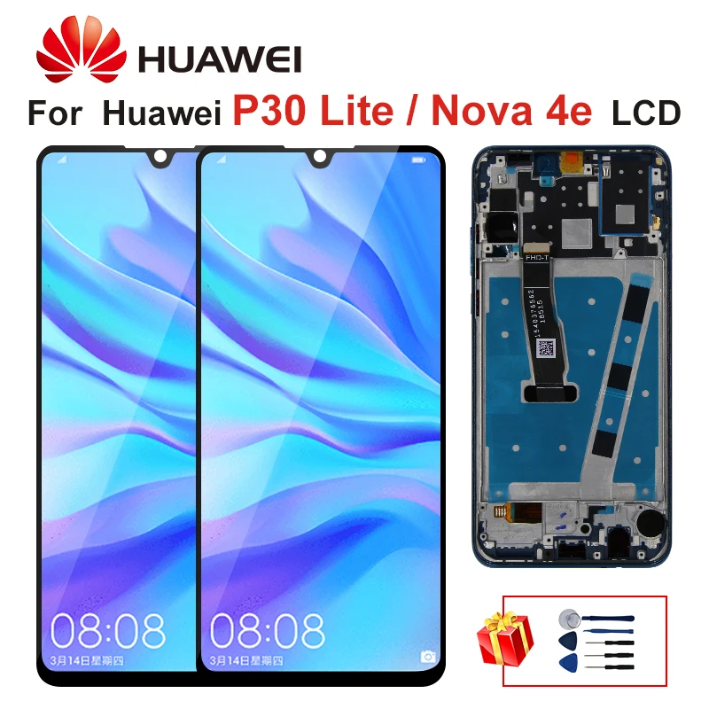 Repuesto de pantalla LCD para teléfono móvil Huawei, digitalizador táctil con marco de montaje, de 6.15 pulgadas, color negro, para modelo P30 Lite, Nova 4e MAR-LX1 LX2