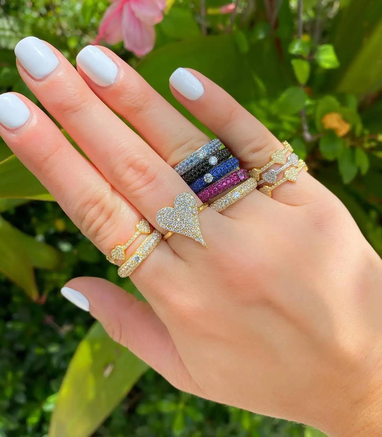 Micro pave Синий Красный фианит обручальное кольцо задней крышки для женщин стека