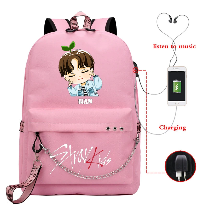 Бродячий Детский рюкзак, Mochila Feminina, Usb зарядка, школьные сумки для девочек-подростков, Kpop Bookbag, женский рюкзак, рюкзак для ноутбука, рюкзак для путешествий - Цвет: 810-JX-Straykids 8