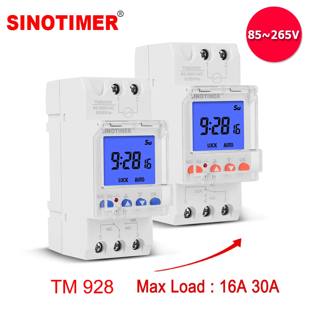 Backlight Large LCD Display Industrial Time Switch 110V 220V Controller Timer Relay 16A 30A Digital Countdown Function 85-265VAC 3
