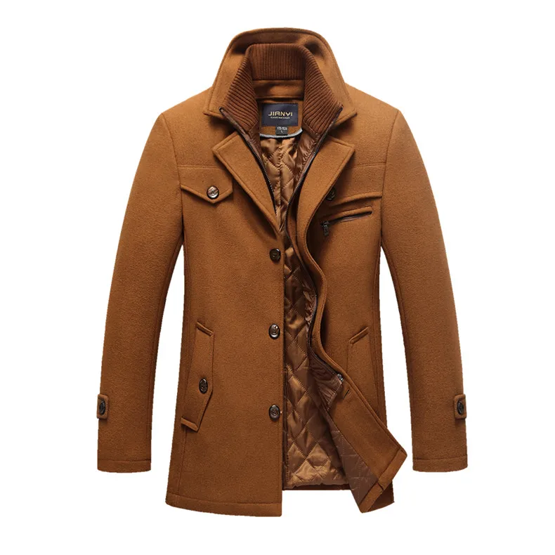 Бренд, мужские шерстяные куртки с двойной горловиной, зимнее шерстяное пальто для мужчин размера плюс 5XL, толстая Мужская куртка, приталенная верхняя одежда, ветровка - Цвет: Camel