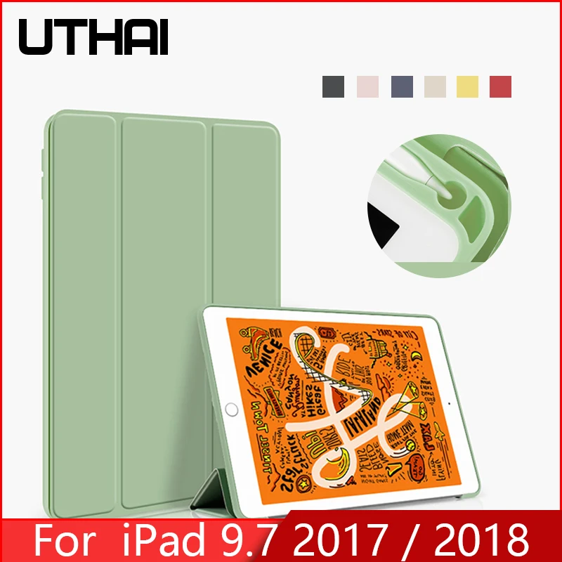 Чехол UTHAI E012 для ipad 9,7 с держателем для ручки, мягкий силиконовый чехол из ТПУ 7-го поколения, может автоматически Засыпать/разбудить чехол