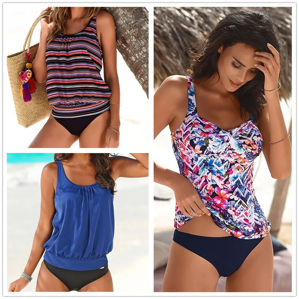 Купальник Танкини с принтом из двух частей женский купальный костюм размера плюс