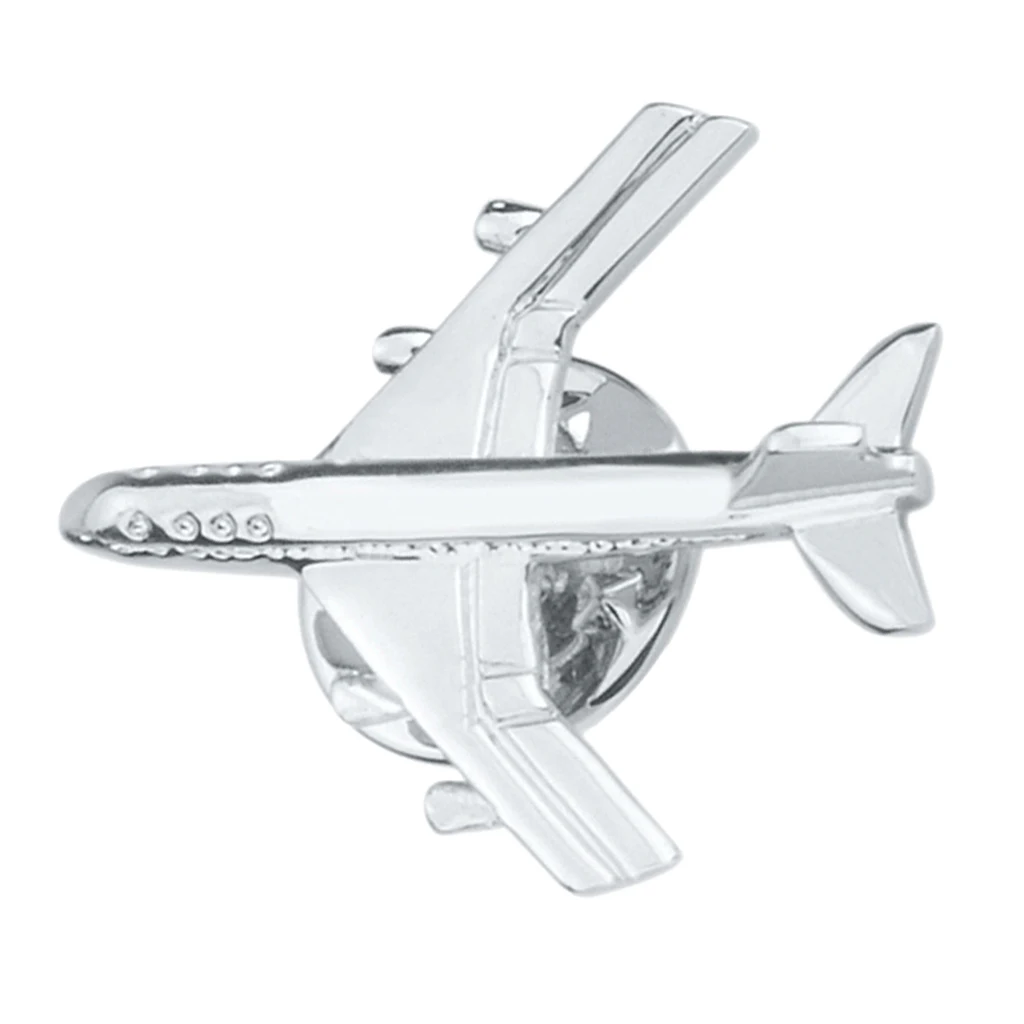 Silver Color Plated Brass Airplane Aircraft Plane Pin Brooch Jet  Pin Badge