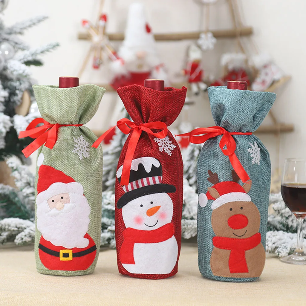 

Red Wine Bottle Cover Bags Decoration Santa Claus Snowman Bag Wine Bottle Bag Cover Xmas Festival Party Table Decor Gift FW3
